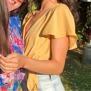 Yellow Flutter Sleeve Top